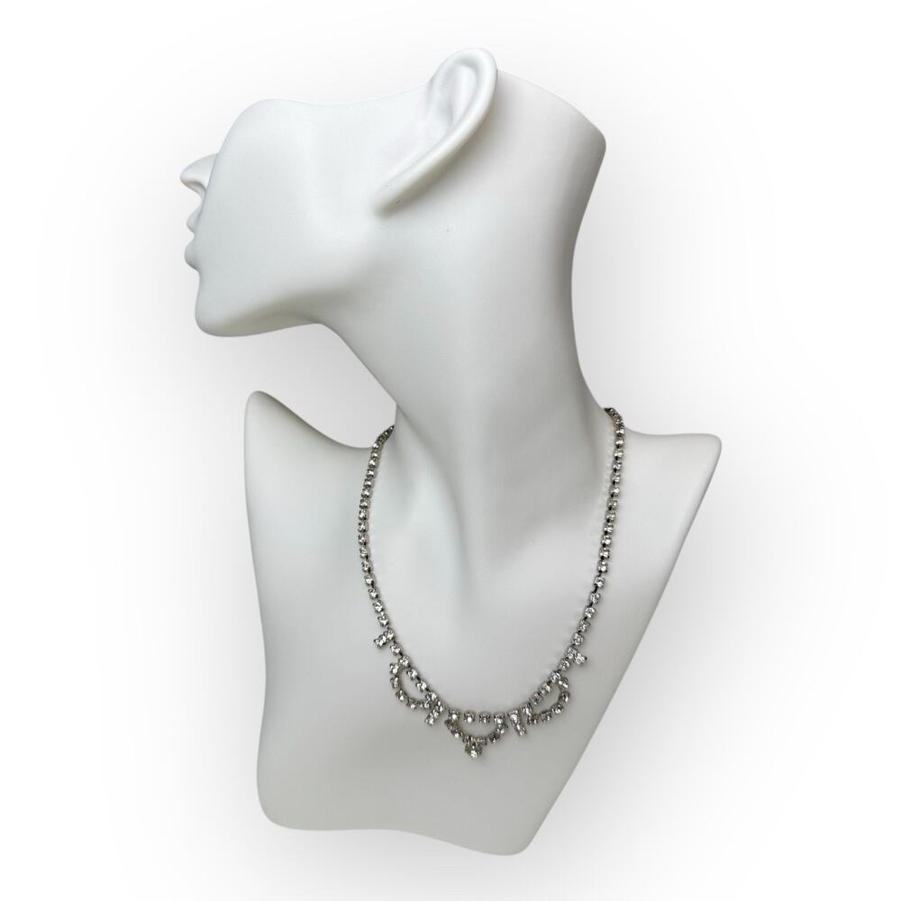 VTG 1950s Rhinestone Statement Necklace Bridal Prom Cocktail Old Hollywood 14"